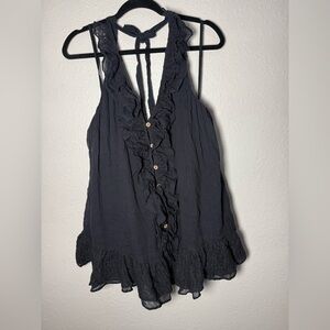 Free People Black Ruffled Blouse